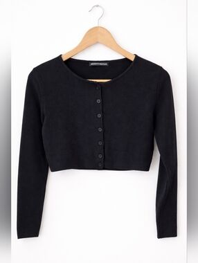 Brandy Melville Blue Cropped Button Cardigan One Size Ribbed Long Sleeve Top